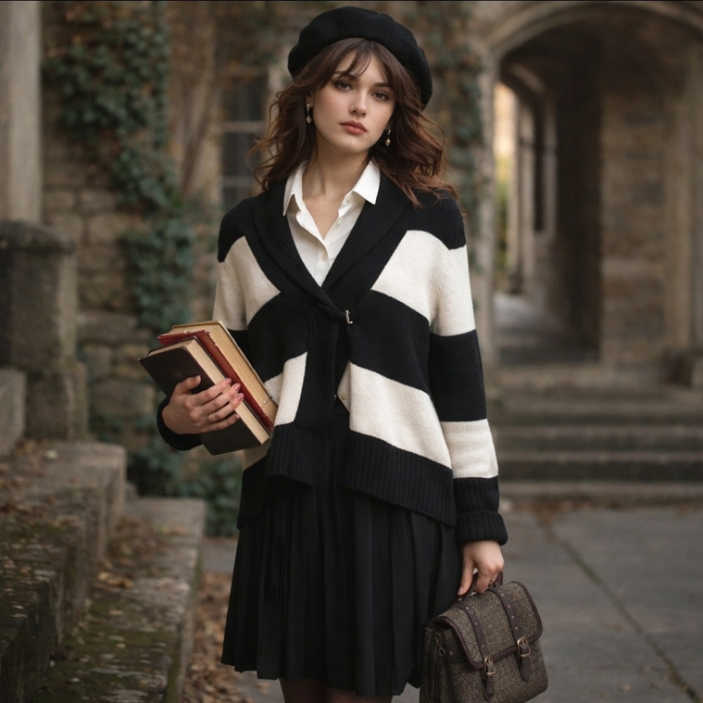 American living cozy wrap v-neck sweater roll collar button crossover closure L - Picture 3 of 16